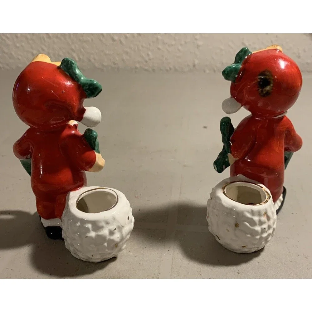 Commodore Japan 1950s NOEL Pajama Kids Candle Stick Holders Christmas Figurines